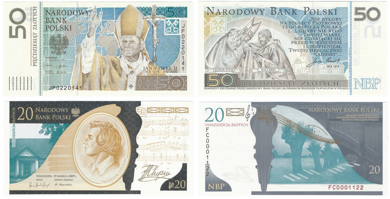 Banknoty PWPW - Chopin z niskim numerem i JP II (2szt.)

20 złotych z niskim n...