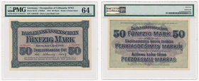 Kowno 50 marek 1918 -A- PMG 64 

Pierwsza, rzadsza seria A.&nbsp;
Banknot regularnie notowany, ale w prawdziwie emisyjnych stanach zachowania nieła...