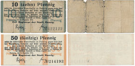 Gdańsk 10 i 50 pfennig 1916 - zestaw

Zestaw dwóch sztuk bonów miasta Gdańska z 1916 roku. 
10 fenigów wyraźnie obiegowe, zaś 50 jedynie z nieliczn...