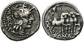 Republika Rzymska, M. Vargunteius (130 pne), Denar serratus
 Rzym, 130 pne.
 Awers:&nbsp;Głowa Romy w hełmie w prawo, z lewej napis M VARG, z prawej...