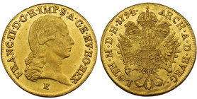 Austria - Franciszek II - Dukat 1794 E, Karlsburg

Rare piece.&nbsp;
Nice condition with a lot of luster.
Gold 3.46g
Rzadka moneta.&nbsp;
Ładny ...