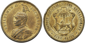 Niemcy - 1 rupia 1890 

Oxidized colour of silver.&nbsp;
Nienaturalna, utleniona barwa. 

Grade: ~3 
Literature: Jaeger 713