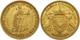 Węgry - Franciszek Józef - 20 koron 1893 KB, Kremnica

Gold 6.75g
Złoto 6.75g&nbsp; 

Grade: VF+ 
Literature: Friedberg 250