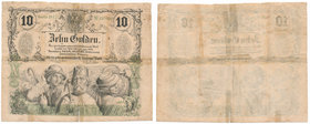 Austria 10 gulden 1863
Austria 10 guldenów 1863 - rzadki

Numerous folds. Tears. Tape on the back.&nbsp;
Never washed with original paper.&nbsp;
...