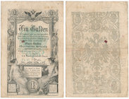 Austria 1 gulden 1866 
Austria 1 gulden 1866 

Numerous folds and creases but no tears.
Wielokrotnie złamany, ale bez rozdarć. Adnotacje na rewers...