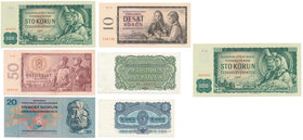 Czechoslovakia - Lot ( 6 pieces )
Czechosłowacja - Zestaw banknotów 1960-1970

100 and 10 koron in UNC/AU, other in AU/XF.&nbsp;
All fresh with go...