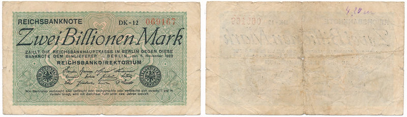 Germany - 2 billion mark 1923
Niemcy - 2 biliony marek 1923 

Well worn with ...