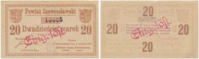 Inowrocław - 20 marek 1919 - stempel EINGELÖST

Unieważniony egzemplarz. Rzadszy, najwyższy nominał emisji. Duży format.
Ugięcia na górnych narożni...