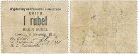 Łowicz 1 rubel 1914

Rzadszy wysoki nominał.&nbsp; 

Grade: F 
Literature: Podczaski R-187.6.b