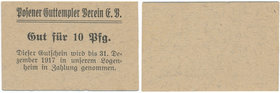 Posen - Posener Guttempler Verein - 10 pf. 1917
Poznań - Poznańskie Stowarzyszenie Abstynentów - 10 fenigów 1917

Emisyjny stan zachowania.&nbsp; ...