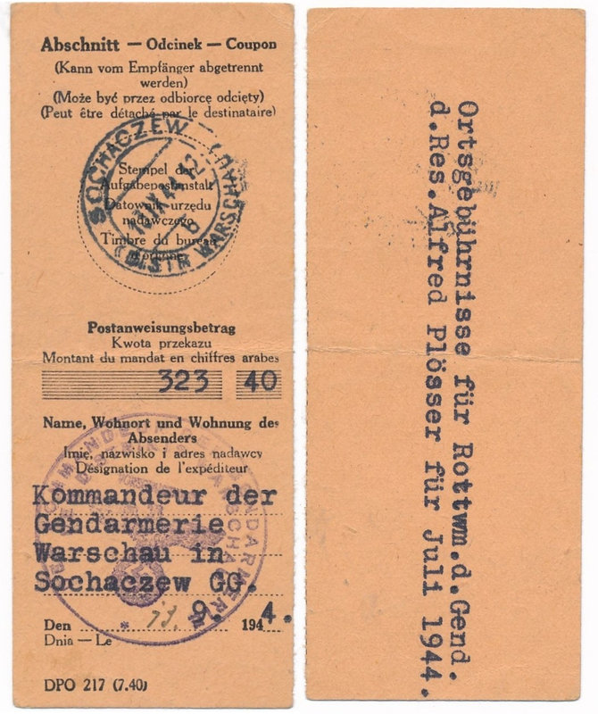 Coupon for Generalgovernment issued in Sochaczew 1944
Generalna Gubernia - Prze...