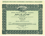 Cukiernia i Rafinerja MILEJÓW, 100 złotych 1932

Spotykany, ale przepiękny papier wartościowy z winietą cukrowni „Milejów”. Blankiet imienny wydruko...