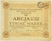 Hurtownia Związkowa Towarzystwo Akcyjne Poznań, Em.2, 1.000 marek 1920
 Kolejna hurtownia z Poznania. Tym razem mniej efektowny papier, charakterysty...