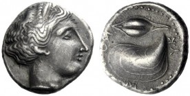  The M.L. Collection of Coins of Magna Graecia and Sicily   Campania, Cuma  Didrachm circa 420-380, AR 7.48 g. Nymph head r. Rev. KYMAION clockwise pa...