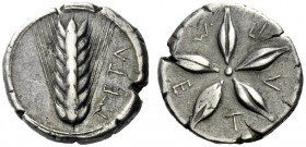  The M.L. Collection of Coins of Magna Graecia and Sicily   Metapontum  Nomos circa 440-430, AR 7.76 g. META Ear of barley. Rev. M – E – T – A – Π Sta...