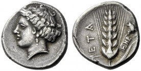  The M.L. Collection of Coins of Magna Graecia and Sicily   Metapontum  Nomos circa 340-330, AR 7.57 g. Head of Demeter l. Rev. META Ear of barley wit...