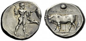  The M.L. Collection of Coins of Magna Graecia and Sicily   Poseidonia  Nomos circa 400, AR 7.84 g. Poseidon standing r.; chlamys over shoulder, brand...
