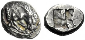  The M.L. Collection of Coins of Magna Graecia and Sicily   Velia  Drachm circa 535-465, AR 3.86 g. Forepart of lion r., tearing stag’s leg. Rev. Irre...