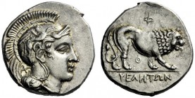  The M.L. Collection of Coins of Magna Graecia and Sicily   Velia  Nomos circa 340-334, AR 7.53 g. Head of Athena r., wearing Attic helmet decorated w...