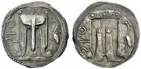  The M.L. Collection of Coins of Magna Graecia and Sicily   Bruttium, Caulonia  Nomos circa 500-480, AR 8.06 g. (koppa)ΡO Tripod with legs ending in l...