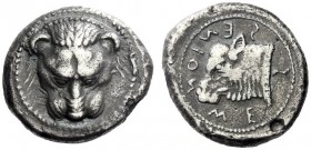  The M.L. Collection of Coins of Magna Graecia and Sicily   Messana  Tetradrachm circa 488-481, AR 16.96 g. Lion’s mask facing. Rev. ME - Σ - Σ - ENIO...