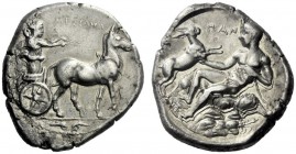  The M.L. Collection of Coins of Magna Graecia and Sicily   Messana  Tetradrachm circa 420-413, AR 17.13 g. MEΣΣANA Slow biga of mules driven r. by ch...