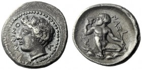  The M.L. Collection of Coins of Magna Graecia and Sicily   Naxos  Hemidrachm circa 420, AR 2.05 g. ASSINO - S Ivy-wreathed head of river god Assinos ...