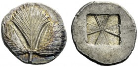  The M.L. Collection of Coins of Magna Graecia and Sicily   Selinus  Didrachm circa 530-500, AR 9.13 g. Selinon leaf; at base of stem, two pellets. Re...