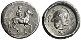  The M.L. Collection of Coins of Magna Graecia and Sicily   Syracuse  Didrachm circa 480, AR 8.23 g. Horseman r. Rev. SVRA – KOS – ION Pearl-diademed ...