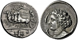  The M.L. Collection of Coins of Magna Graecia and Sicily   Syracuse  Decadrachm unsigned work by Kimon circa 404-400, AR 43.20 g. Quadriga at speed w...