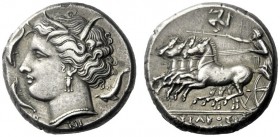  The M.L. Collection of Coins of Magna Graecia and Sicily   Syracuse  Tetradrachm circa 310-305, AR 16.85 g. Head of Persephone l., wearing barley wre...