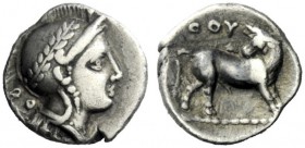  The J. FALM Collection: Miniature Masterpieces of Greek Coinage depicting Animals   Lucania, Thurium  Trihemiobol (?) 400-380, AR 0.73 g. Head of Ath...
