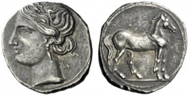  The J. FALM Collection: Miniature Masterpieces of Greek Coinage depicting Animals   Bruttium, The Brettii  ¼ shekel 216-211, AR 1.95 g. Head of Tanit...