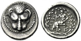  The J. FALM Collection: Miniature Masterpieces of Greek Coinage depicting Animals   Rhegium  Drachm circa 450-445, AR 4.27 g. Lion’s scalp facing. Re...