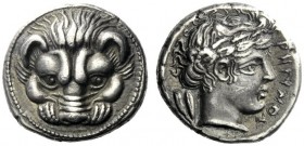  The J. FALM Collection: Miniature Masterpieces of Greek Coinage depicting Animals   Rhegium  Drachm 415/410-387, AR 4.31 g. Lion’s scalp facing. Rev....