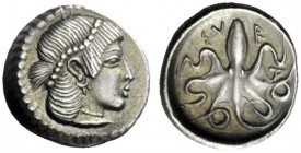  The J. FALM Collection: Miniature Masterpieces of Greek Coinage depicting Animals   Syracuse  Litra circa 474-450, AR 0.86 g. Pearl-diademed head of ...