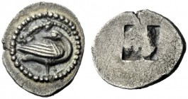  The J. FALM Collection: Miniature Masterpieces of Greek Coinage depicting Animals   Eion  Trihemiobol circa 5th century, AR 0.88 g. Goose standing r....