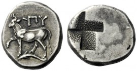  The J. FALM Collection: Miniature Masterpieces of Greek Coinage depicting Animals   Byzantium  Hemidrachm circa 411-386, AR 2.49 g. ΠY Bull standing ...