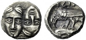  The J. FALM Collection: Miniature Masterpieces of Greek Coinage depicting Animals   Moesia, Istrus  Trihemiobol 400-350, AR 1.32 g. Two young male he...