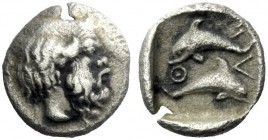  The J. FALM Collection: Miniature Masterpieces of Greek Coinage depicting Animals   Islands off Thrace, Thasos  Hemiobol (?) circa 411-404, AR 0.44 g...