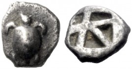  The J. FALM Collection: Miniature Masterpieces of Greek Coinage depicting Animals   Aegina  Hemiobol circa 480-457, AR 0.42 g. Sea turtle seen from a...