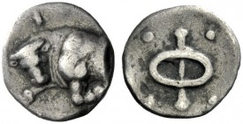  The J. FALM Collection: Miniature Masterpieces of Greek Coinage depicting Animals   Phliasia, Phlius  Obol early-mid 4th century, AR 0.80 g. Forepart...