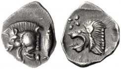  The J. FALM Collection: Miniature Masterpieces of Greek Coinage depicting Animals   Mysia, Cyzicus  Hemiobol circa 500-490, AR 0.42 g. Forepart of bo...