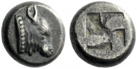  The J. FALM Collection: Miniature Masterpieces of Greek Coinage depicting Animals   Lesbos, Mytilene  1/10 stater circa 500-450, billon 1.56 g. Calf’...