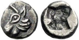  The J. FALM Collection: Miniature Masterpieces of Greek Coinage depicting Animals   Ionia, uncertain mint  Diobol circa 550-500, AR 1.23 g. Stylised ...