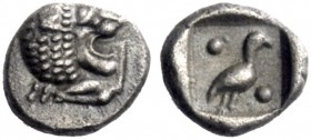  The J. FALM Collection: Miniature Masterpieces of Greek Coinage depicting Animals   Miletus  Tetartemorion circa 525-500, AR 0.22 g. Forepart of lion...