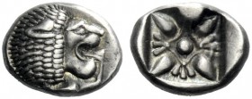  The J. FALM Collection: Miniature Masterpieces of Greek Coinage depicting Animals   Miletus  Obol circa 500-494, AR 1.18 g. Forepart of lion r., with...
