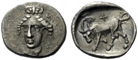  The J. FALM Collection: Miniature Masterpieces of Greek Coinage depicting Animals   Phygela  Hemiobol circa 400-380, AR 0.39 g. Head of Artemis Munyc...