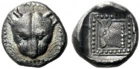  The J. FALM Collection: Miniature Masterpieces of Greek Coinage depicting Animals   Islands off Ionia, Samos  Triobol circa 512, AR 1.56 g. Panther’s...