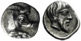  The J. FALM Collection: Miniature Masterpieces of Greek Coinage depicting Animals   Euromos  Hemiobol (?) circa 400, AR 0.49 g. Forepart of boar r. R...